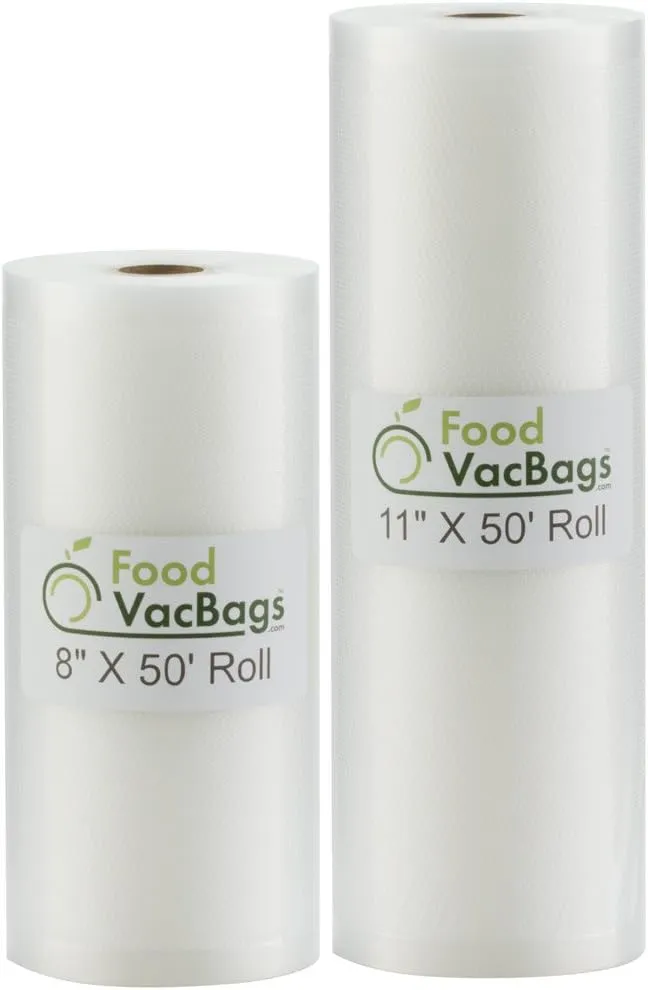 2 Foodsaver Compatible Rolls of Vacuum Sealer Bags | (1) 8-Inch x 50-Feet (1) 11-inch x 50-Feet | Food Storage Sous Vide Cooking Document