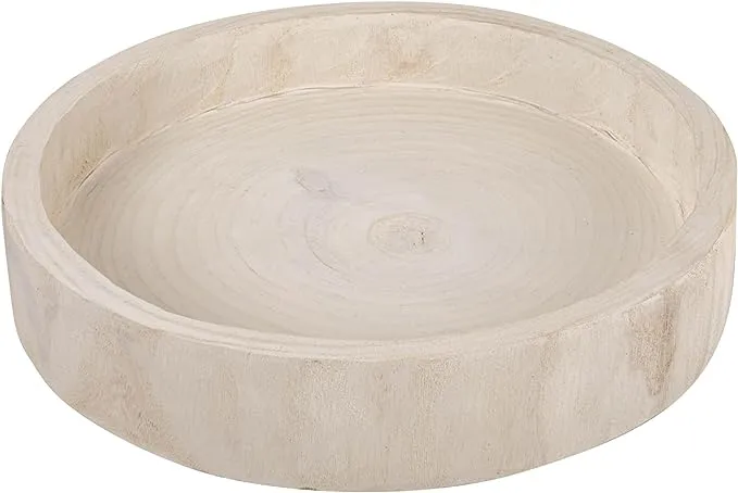 Round Hand-Carved Decorative Paulownia Wood Tray, Whitewashed Finish - Transitional - Serving Trays - by Olive Grove | Houzz