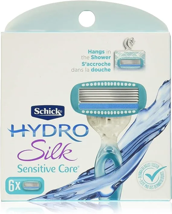 Schick Hydro Silk 5-Blade Sensitive Care Women's Razor Refills, 6 Ct, Hydrates & Protects From From Irritation, Hypoallergenic Formula