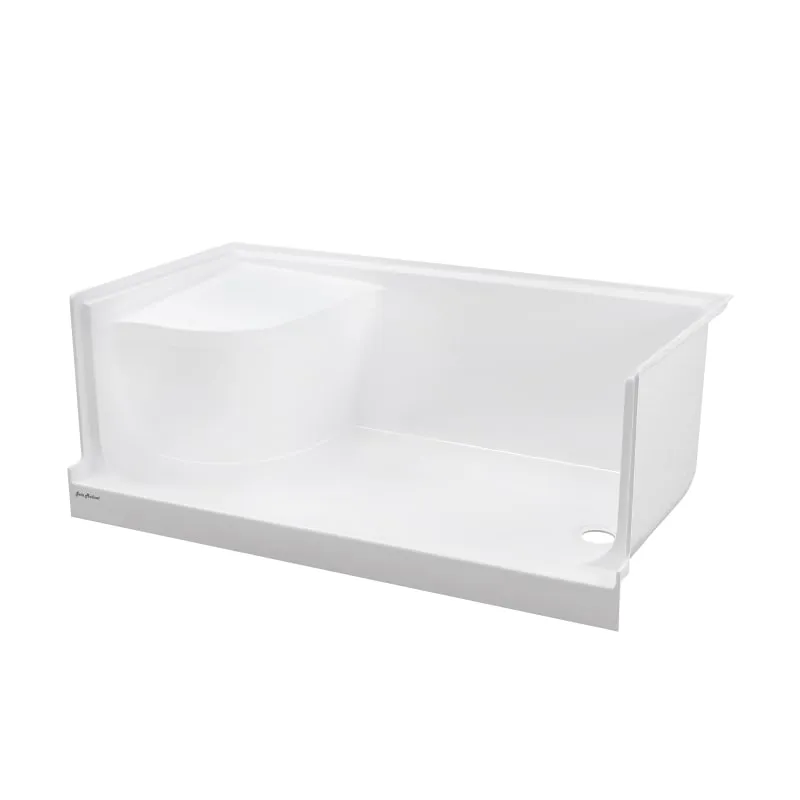 Swiss Madison Aquatique 60 X 32 Single Threshold Shower Base With Right Hand Drain and Integral Left Hand Seat in Grey