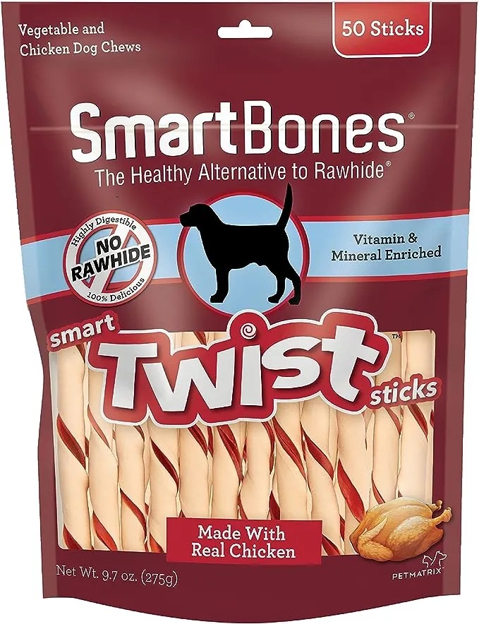 SmartBones Smart Twist Sticks with Real Chicken 50 Count, Rawhide-Free Chews for Dogs