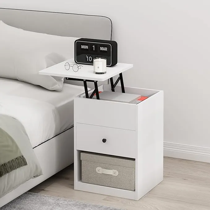 Furinno Jensen Lift Top Nightstand Solid White