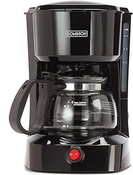 Dominion 4-Cup Coffeemaker Compact Coffee Pot Brewer Machine, Quiet Operation with On / Off LED Indicator Light, Convenient Cord Storage and Auto Pause Feature, Easy Anti-drip Coffeemaker with Coffee Pot and Removable Filter Basket for Office / Home, Bla