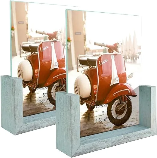 HORLIMER 5x7 Picture Frames Set of 2, Rustic Photo Frame with Wooden Base and Tempered Glass for Tabletop