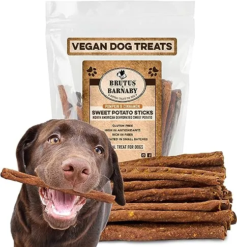 Brutus & Barnaby Sweet Potato Dog Treats - Grain Free, Cinnamon Pumpkin Crunchy Sticks Are Great Tasting, Promotes Positive Dog Gut Health with
