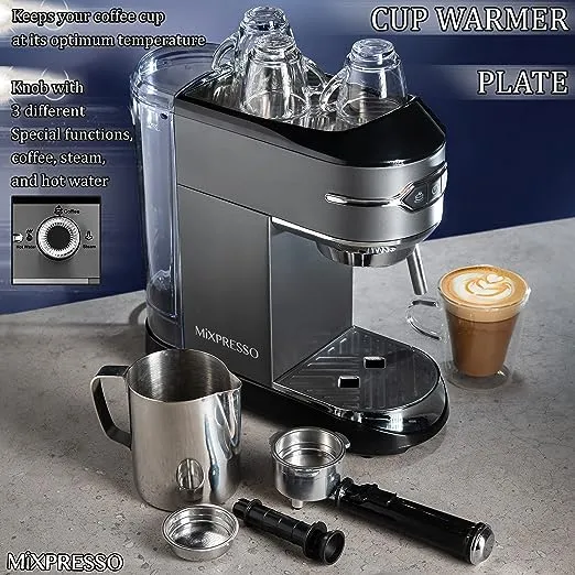 Mixpresso Espresso Maker 15 Bar Espresso Machine With Milk Frother, Fast Heating Automatic Espresso Machine, Steam Wand For Latte and Cappuccino 37Oz Water Tank, 1450W Coffee Maker