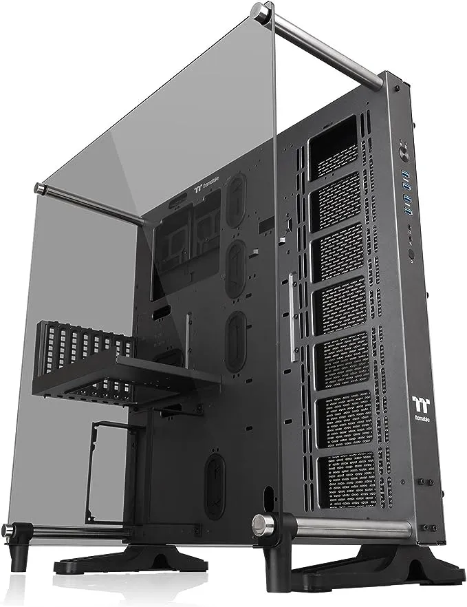 Thermaltake Core P3 Pro Snow E-ATX Tempered Glass Mid Tower Gaming Computer Chassis, Open Frame Panoramic Viewing, Glass Wall-Mount, Rotatable PCI-E Slots, CA-1G4-00M6WN-09