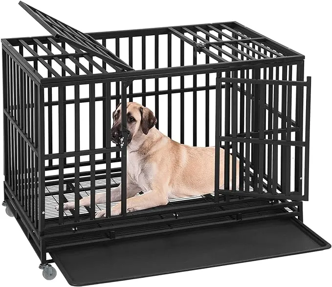 Bestpet Heavy Duty Dog Crate Indestructible Dog Cage Dog Kennel for Large Medium Dogs 48 Inches Pet Playpen for Training Indoor Outdoor with Plastic