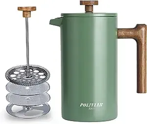 POLIVIAR French Press Coffee Maker 7379 Dual-Filter Screen Gray
