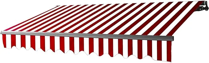 ALEKO Automatic Retractable Patio Awning|20' W x 10' L Motorized Crank Deck Awning| Black Frame, Polyester Water Resistant Canopy, UV Protection Sun Shade for Yard, Porch, Balcony| Red-White