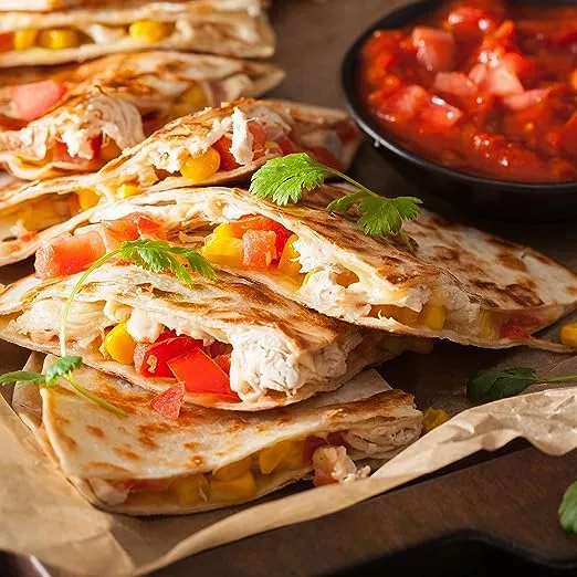 Taco Tuesday Deluxe 10-inch 6-Wedge Electric Quesadilla Maker with Extra Stuffing Latch, Red