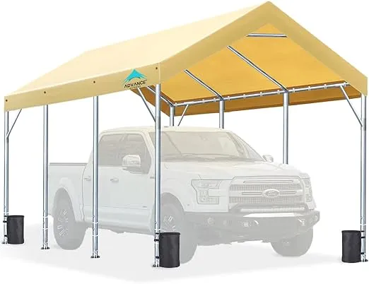 ADVANCE OUTDOOR 10x20 ft Adjustable Height Carport Heavy Duty Car Canopy Garage Shelter Boat Wedding Party Tent, No Sidewall, Beige
