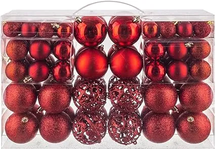 NJN 100pcs Christmas Ball Ornaments, Shatterproof Christmas Ornaments Set with Hand-held Gift Package for Xmas Tree (Red)