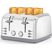 Toaster 4 Slice,Retro Stainless Steel Toater with 7 Shade Settings,Best Prime Toaster for Waffles - Silver