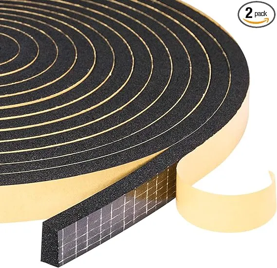 Yotache Weather Stripping for Doors 2 Rolls 1/2 inch W x 1/4 inch T, Black Foam Seal Tape for Sliding Door Jamb, Front Door Frame Windows Insulation,