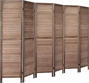 6 Panel Room Divider, Wood Privacy Screen Panels, 5.6Ft Tall 16" Wide Panel, Folding Screen, Portable Wall Partition Screen, Room Divider Wall, No Assembly, Freestanding Room Partition, Brown