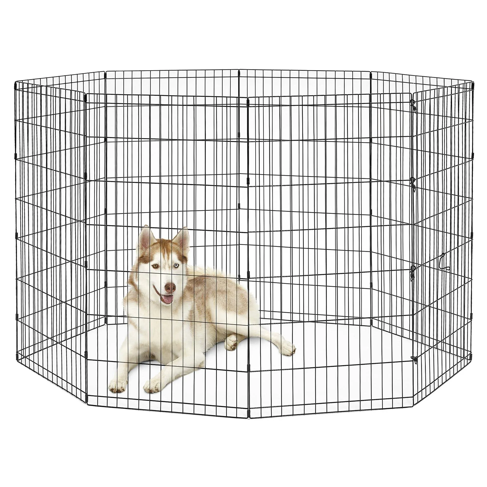 New World Pet Products 24" Foldable Black Metal Dog Exercise Pen No Door