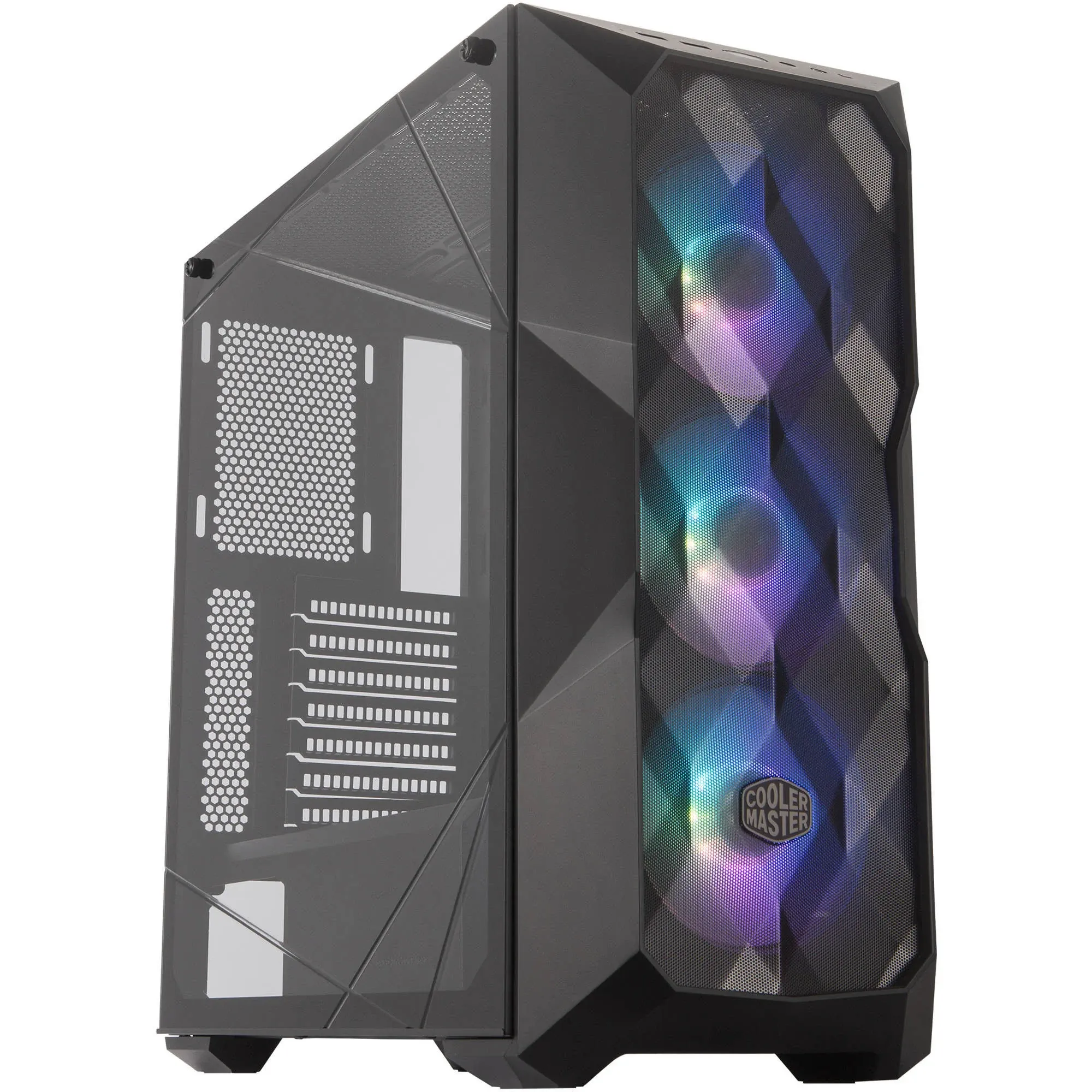 Cooler Master MasterBox TD500 Mesh White Airflow ATX Mid-Tower with Polygonal Mesh Front Panel, Crystalline Tempered Glass, E-ATX up to 10.5", Three 120mm ARGB Lighting Fans