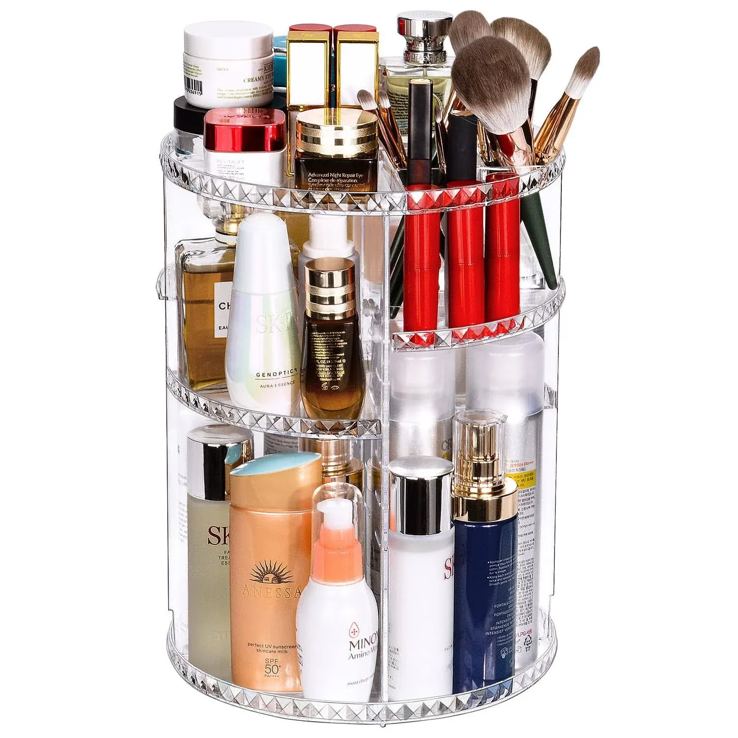 JessLab Makeup Organizer, 360 Degree Rotating Adjustable Cosmetic Organizer, Rhombic Pattern, Size: Small