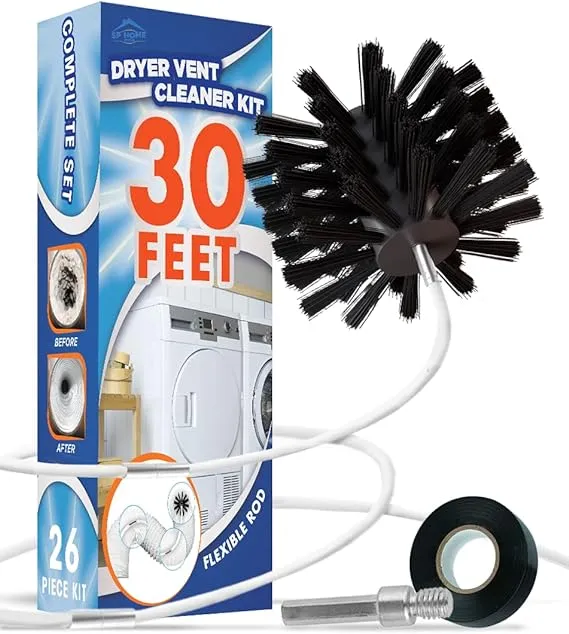 The Professional Dryer Vent Cleaner Kit -(30-Feet) Innovative Lint Remover Reusable Strong Nylon| Flexible Lint Brush with Drill Attachment for