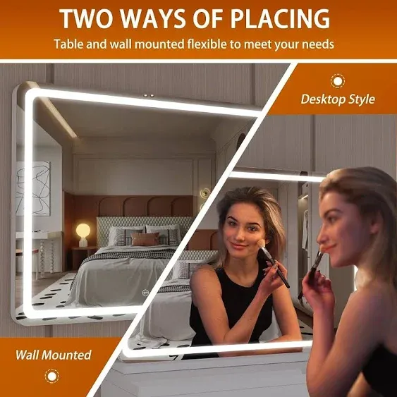 Hasipu Vanity Mirror with Lights, 32" x 22" LED Makeup Mirror, Lighted Makeup Mirror with Dimmable 3 Modes, Touch Screen Control Vanity Mirror Black