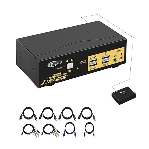 4K@60Hz 2 Port Dual Monitor KVM Switch Displayport with Audio USB 2.0 Hub and...