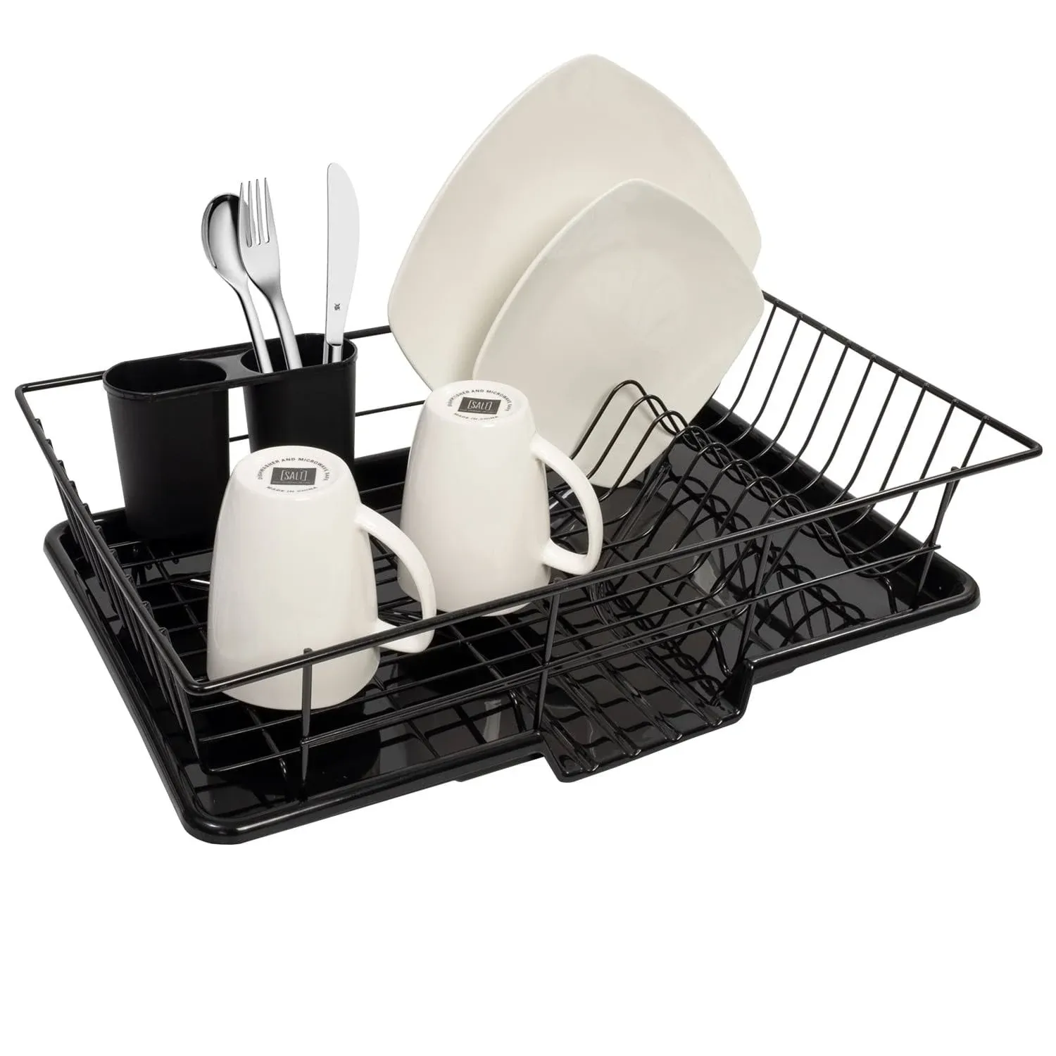 Sweet Home Collection Metal, Plasic 3 Piece Dish Drainer Rack Set with Drying Board and Utensil Holder, 12" x 19" x 5", White