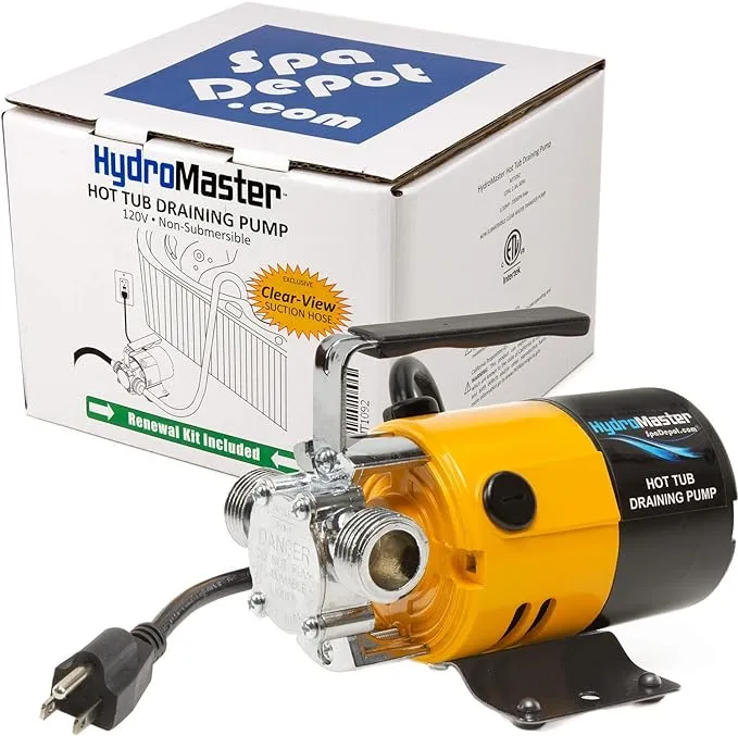 Hot Tub Spa Draining Pump with 10ft ClearView Suction Hose - 120V electric water transfer utility pump