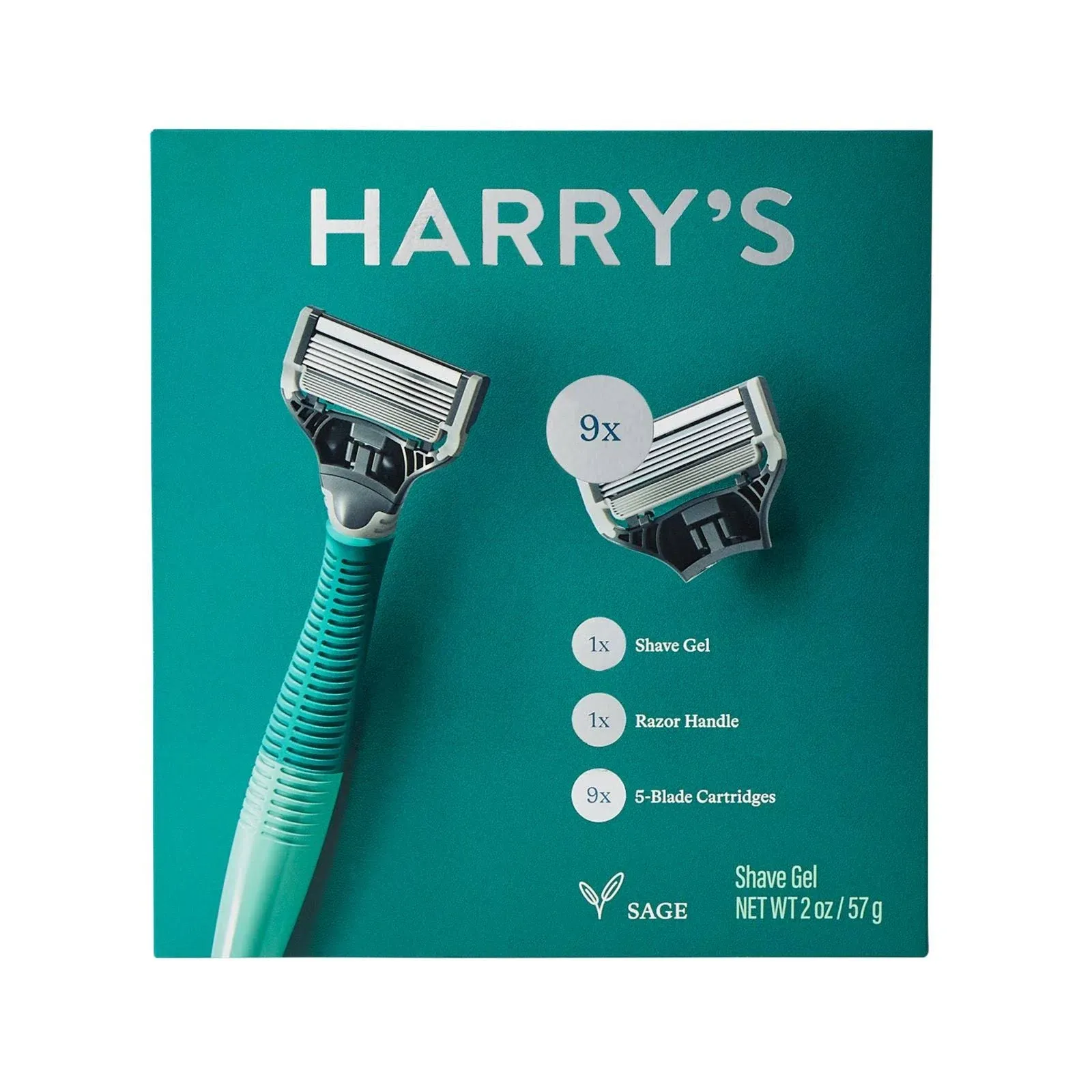 Harry's Shaving Kit for Men - Razor Handle, 9 Razor Blade Refill Cartridges, and Foaming Shave Gel - Shaving Gift Set for Him - Sage