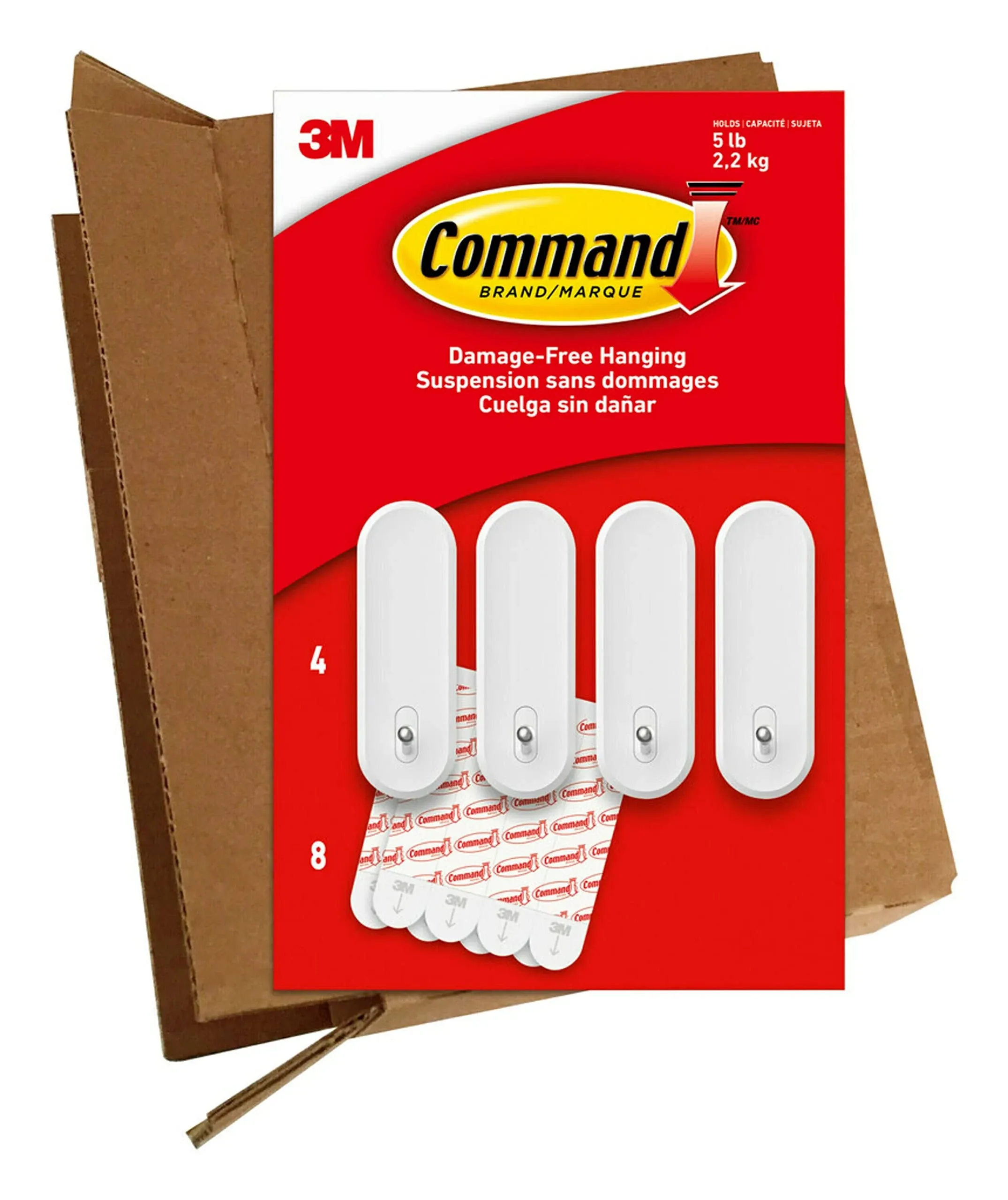 Command Large Wire Hooks, 4-Hooks, 8-Strips, Holds up to 5 lbs - Easy to Open Packaging