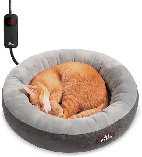 Heated Cat Bed for Small Size Cats, 20&#034; Soft &amp; Cozy Donut Heated Pet Bed with Ti