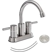 Bathroom Faucet Brushed Nickel, Commercial 2 Handle Stainless Steel Bathroom Sink Faucet, Vanity Lavatory Faucets with Pop-Up Drain and Hot & Cold Water Hose IKEBANABathroom Faucet Brushed Nickel, Commercial 2 Handle…