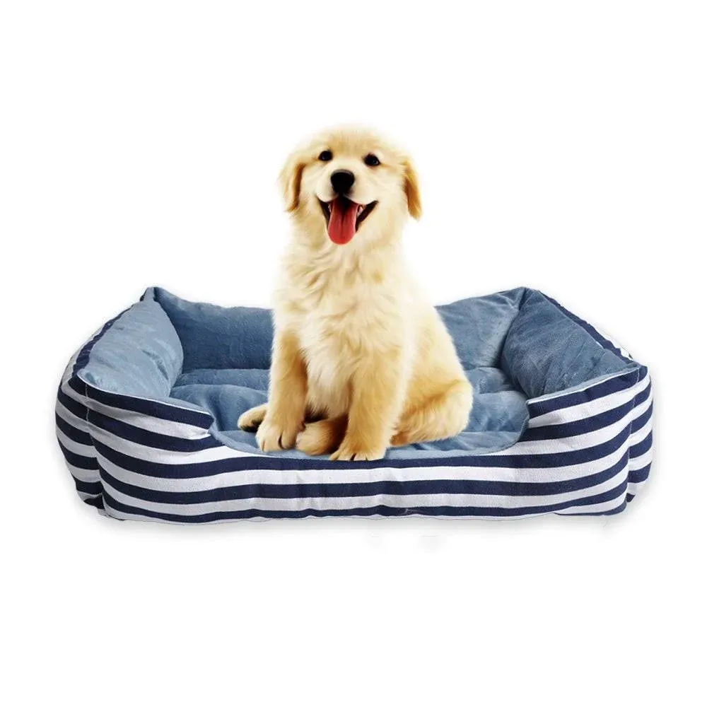 long rich Canvas Pet Bed, Blue White Stripe, Large, by Happycare Textiles