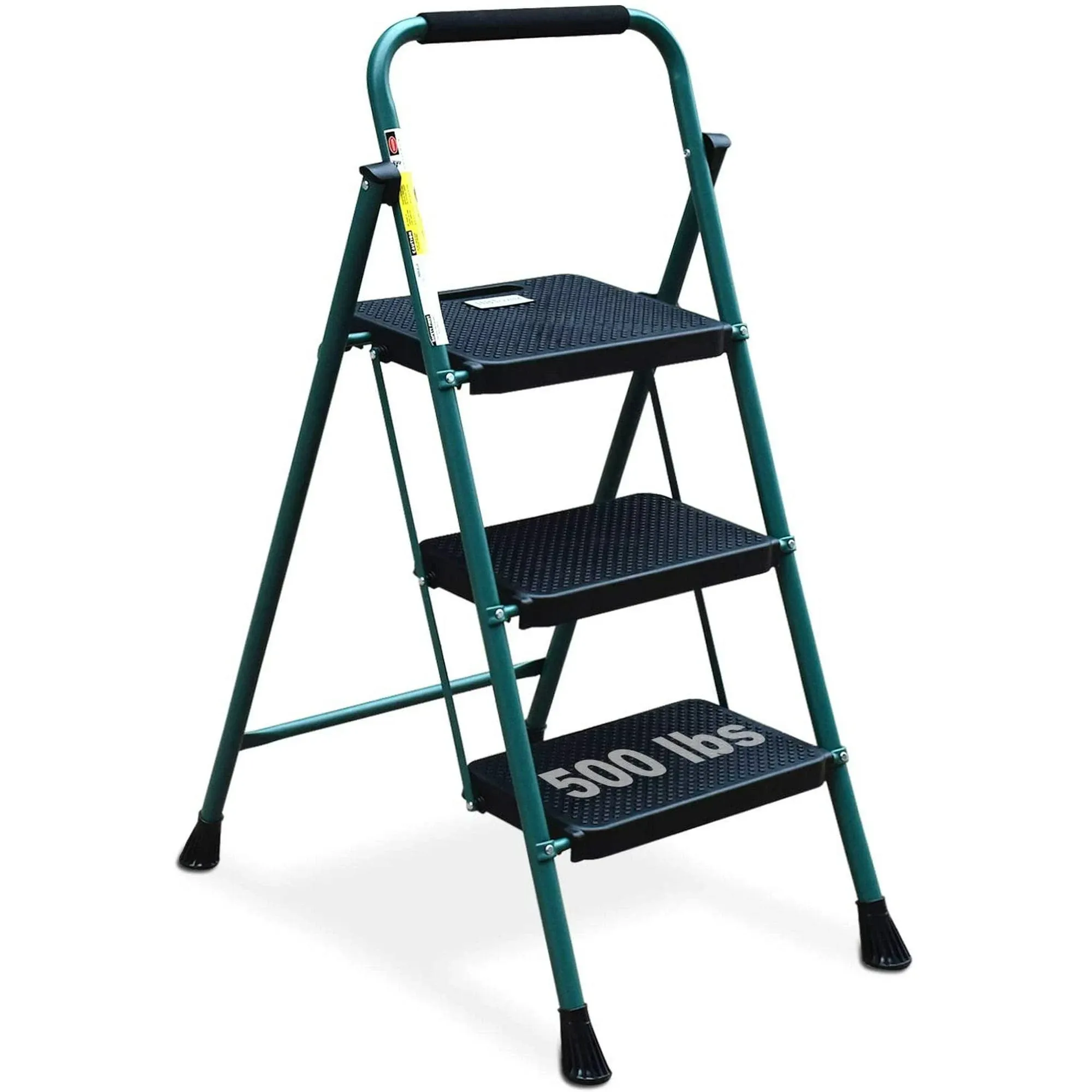 HBTower 3 Step Ladder, Folding Step Stool with Wide Anti-Slip Pedal, 500lbs Sturdy Steel Ladder, Convenient Handgrip, Lightweight, Portable Steel Step Stool, Black