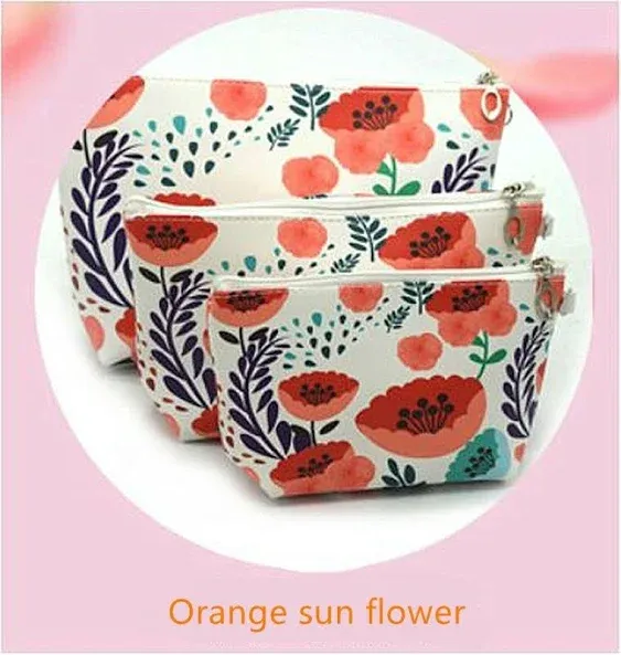 XICHEN 3 PCS cosmetic bag waterproof cosmetic bag large capacity pu leather, Bathroom, Storage (3 Sizes) (Tropical rainforest leaf)
