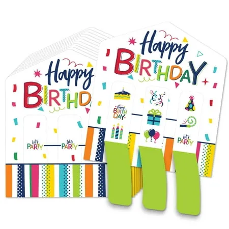 Cheerful Happy Birthday - Colorful Birthday Party Game Pickle Cards - Pull Tabs 3-in-a-Row - Set of 12