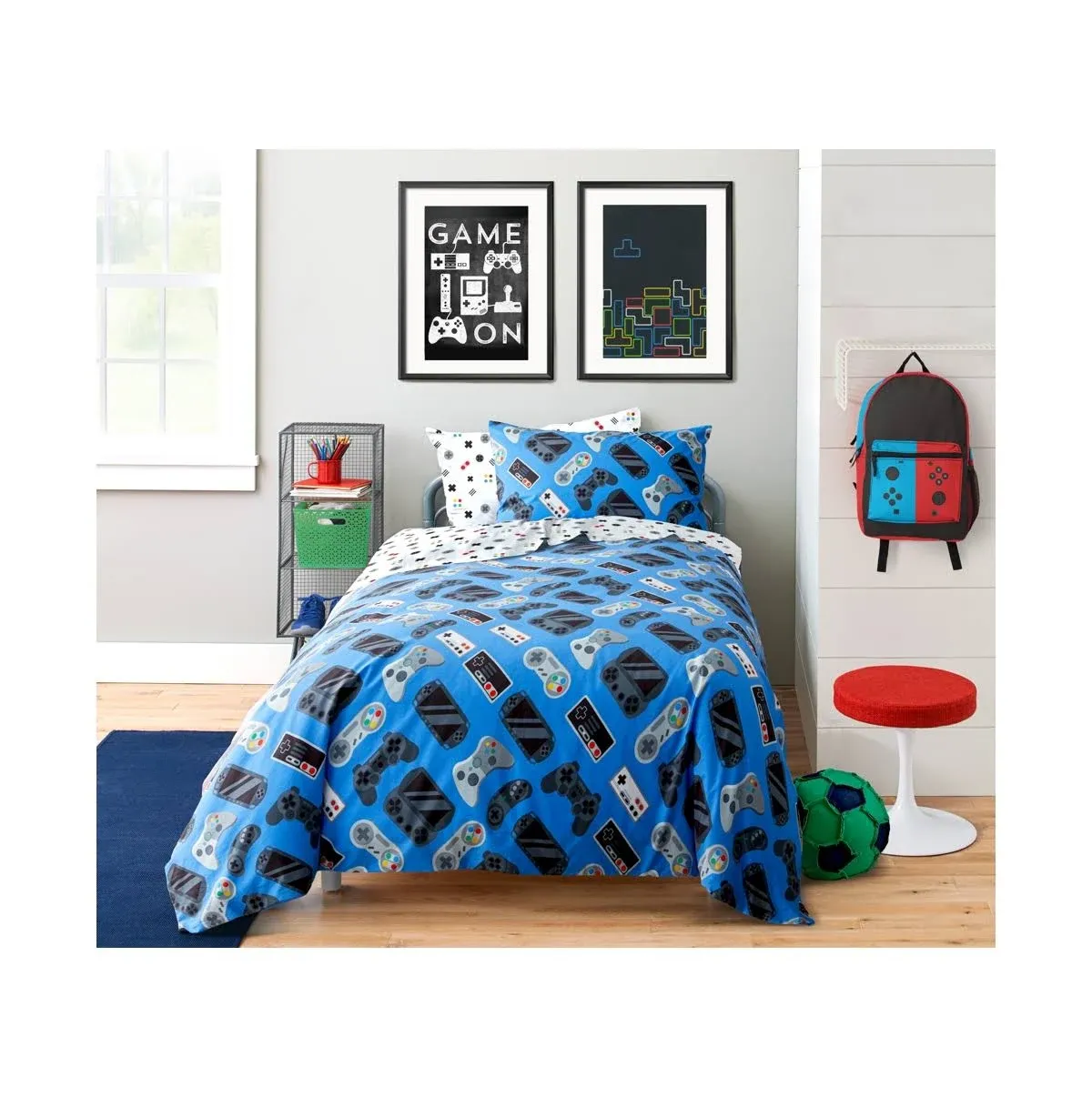 Saturday Park Gamer 100% Organic Cotton Queen Bed Set - Blue