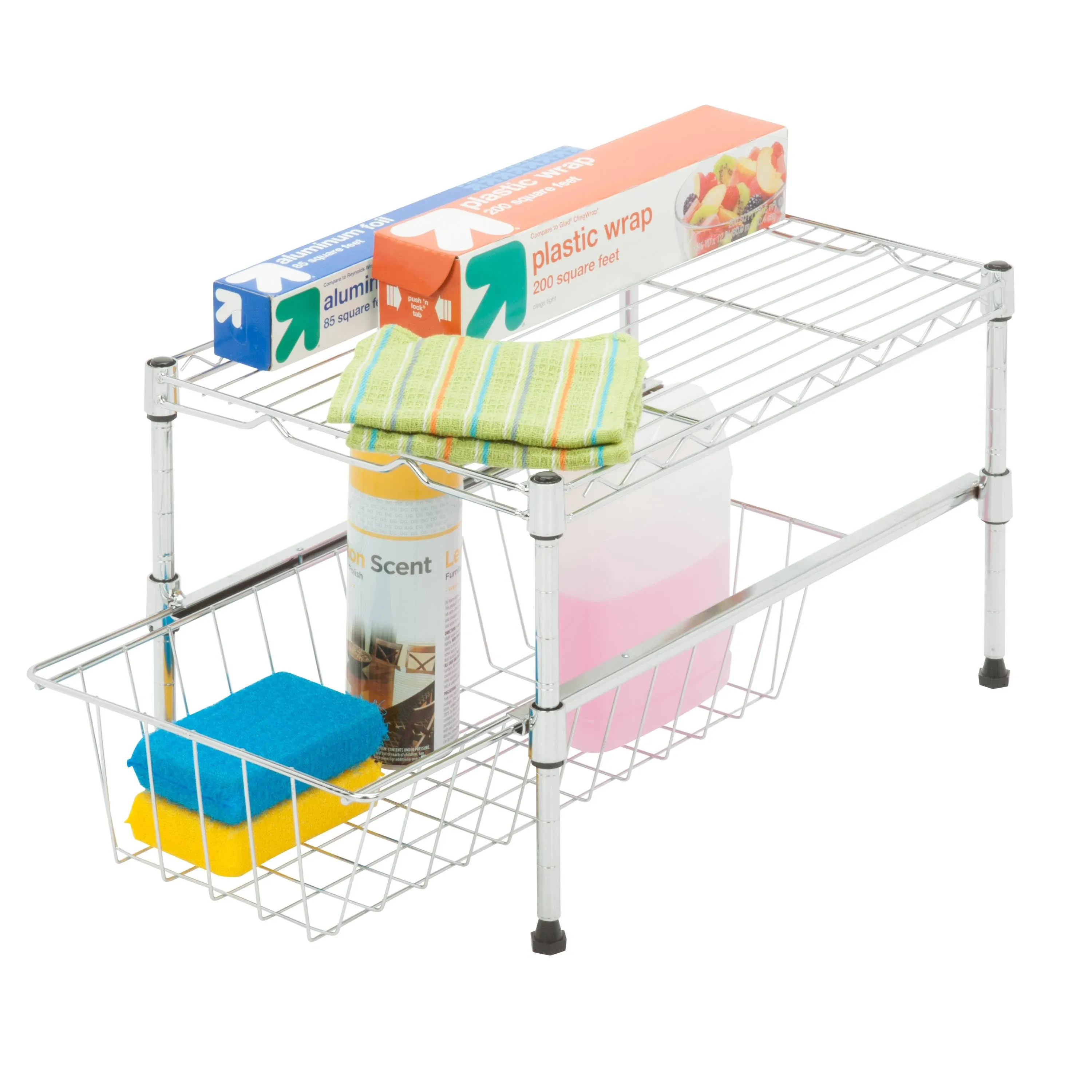 Honey-Can-Do SHF-04058 Adjustable Under Cabinet Organizer with Drawer, Chrome, 17.72L x 11.8W x 10.24H
