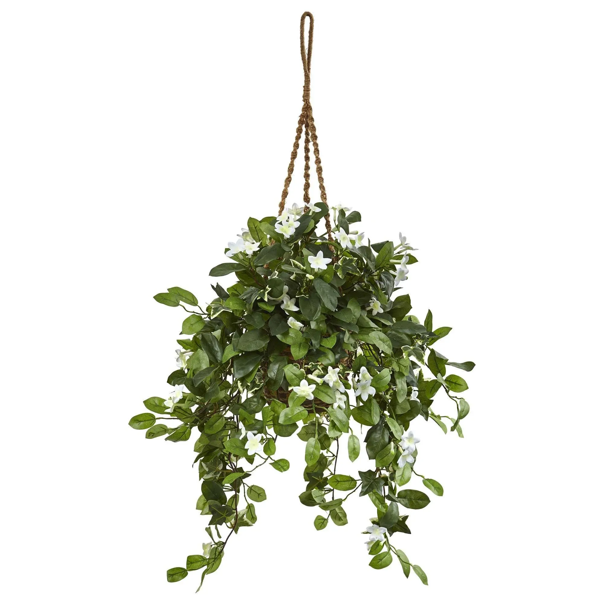 Nearly Natural 6985 44" Artificial Green Stephanotis in Hanging Basket