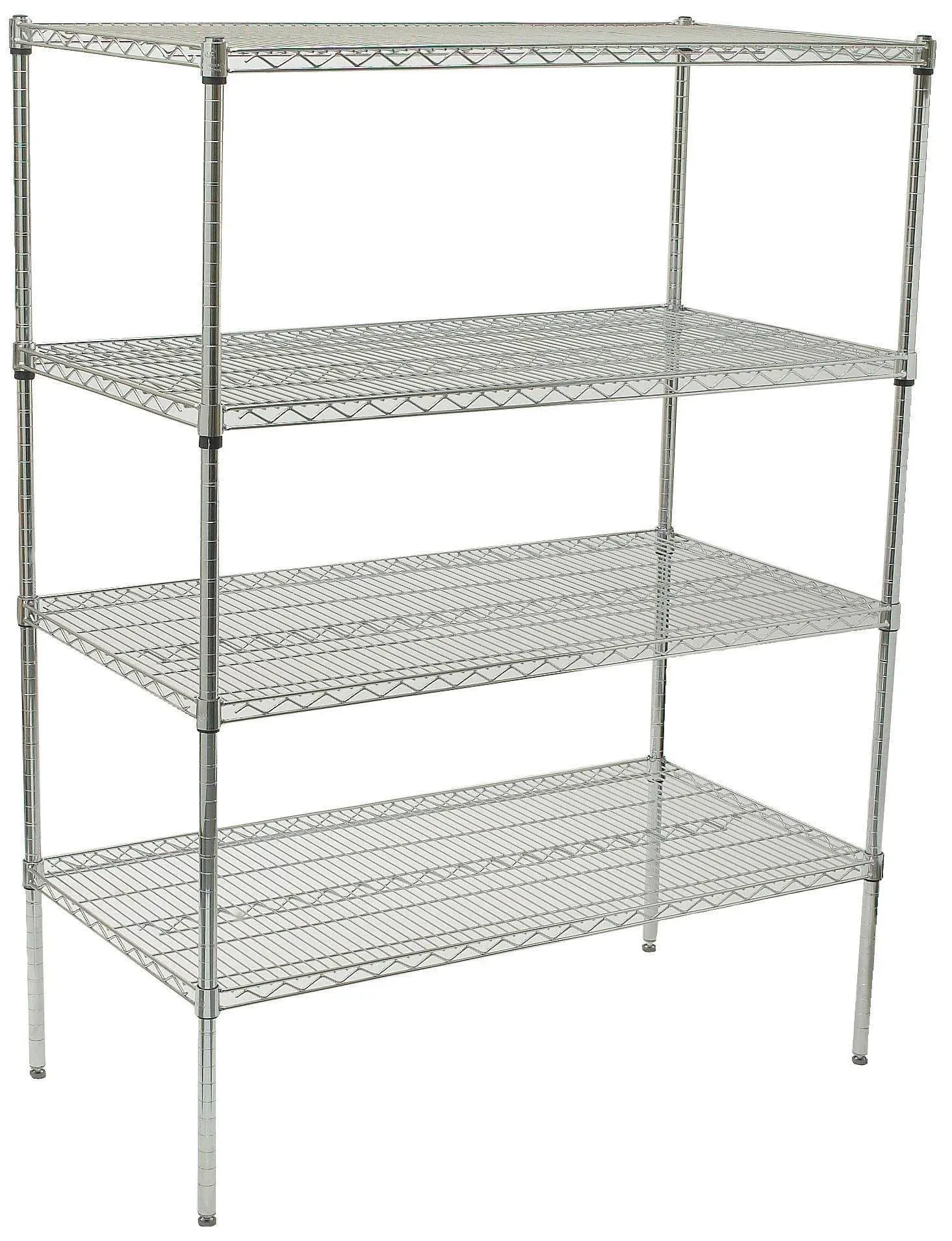 Wire Shelving set, 18in. x 36in. x 72in., 4 tiers, used in dry and heated environments, chrome plated, KD, NSF (Qty Break equals 1 set)