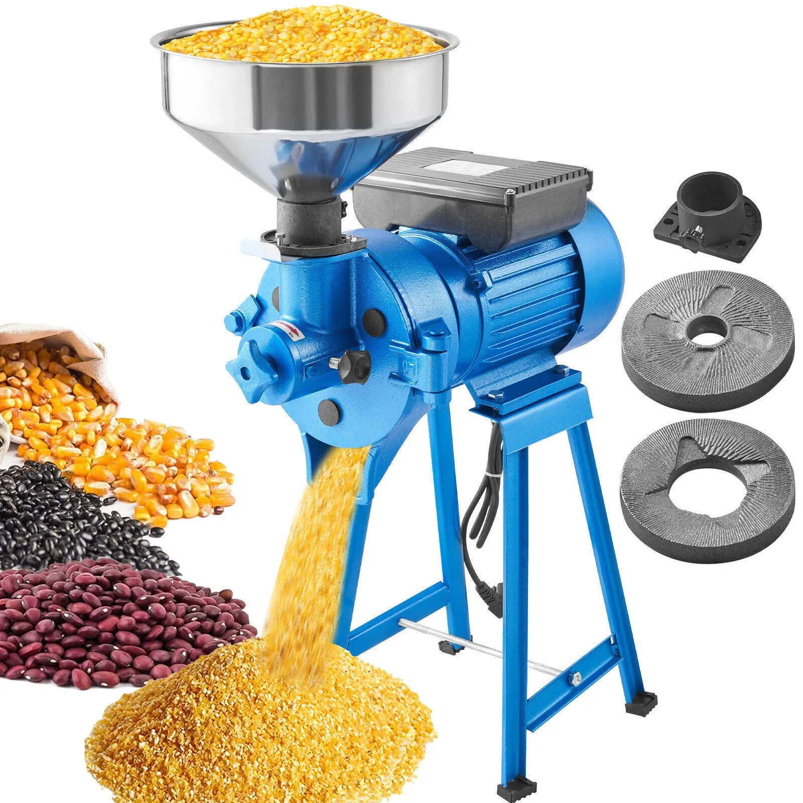 VEVOR Electric Grain Mill Grinder With Funnel, 1500W 110V, Thickness Adjustable