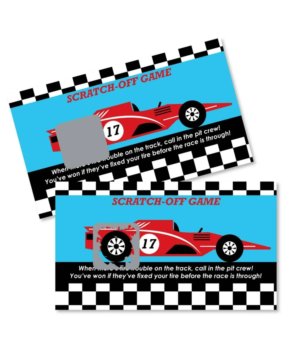 Big Dot of Happiness Let’s Go Racing - Racecar - Baby Shower or Race Car Birthday Party Game Scratch Off Cards - 22 Count