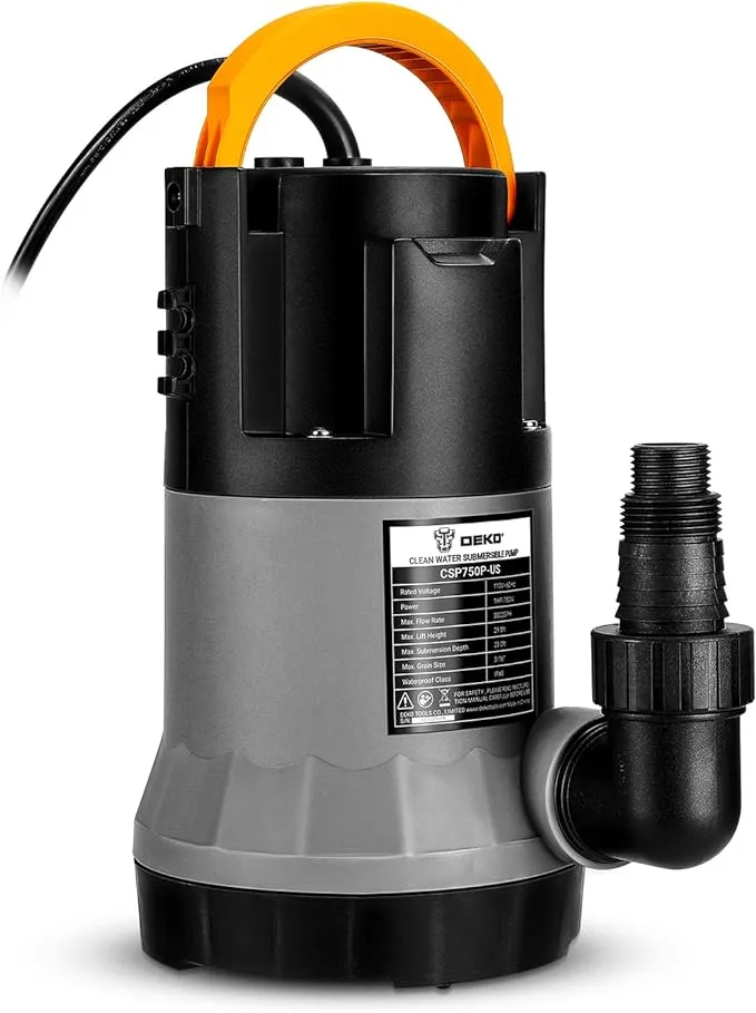 DEKOPRO Submersible Water Pump 1HP 3302GPH 750W Utility Pump Portable Electric Water Transfer Pump for Swimming Pool Tub Garden Pond with 16-Foot Cord