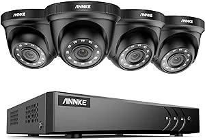 ANNKE H.265+ 8CH Home Security Camera System with Human/Vehicle Detection, 5-in-1 AI DVR Recorder and 4 x 1080P CCTV Indoor & Outdoor Turret Cameras, 100 ft Night Vision, Email Alert, No Hard Drive