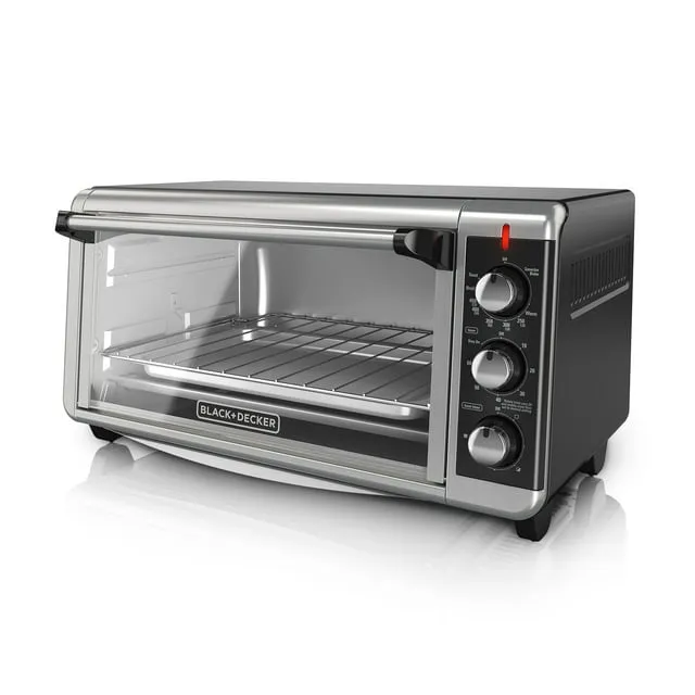 BLACK+DECKER 8-Slice Extra Wide Convection Toaster Oven, TO3250XSB, Fits 9"x13" Oven Pans and 12" Pizza, Stainless Steel/Black