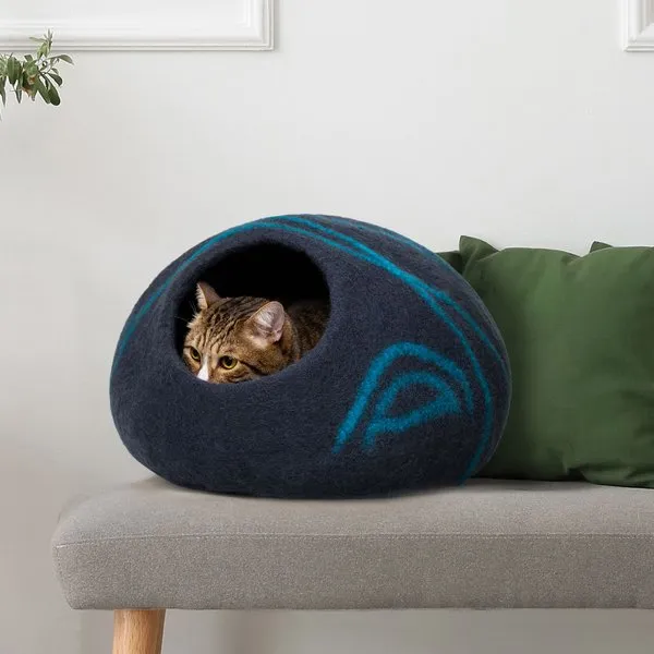 Meowfia Cat Bed Cave Premium Felt Handmade 100% Merino Wool Bed for Cats and Kittens