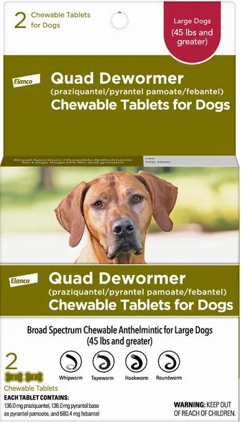 Quad Dewormer Chewable Tablets for Dogs Large (2 Pack)