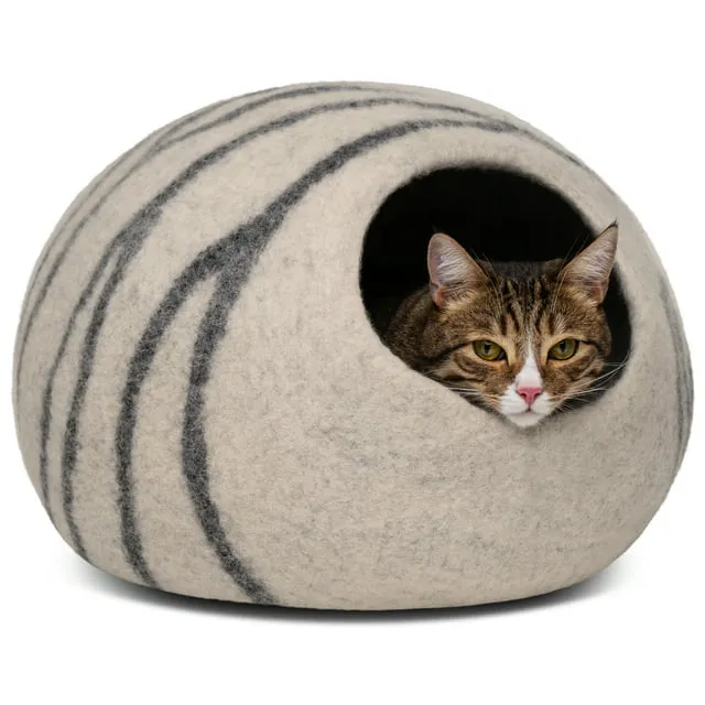 MEOWFIA Premium Felt Cat Bed Cave - Handmade 100% Merino Wool Bed for Cats and Kittens (Dark Shades) (Large, Dark Grey)