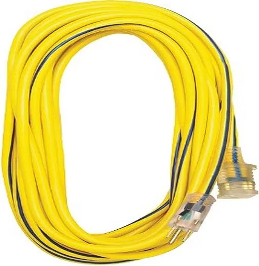 "Voltec 05-00364 25' Yellow/Black 12/3 3-Conductor SJTW Extension Cord - 300V"