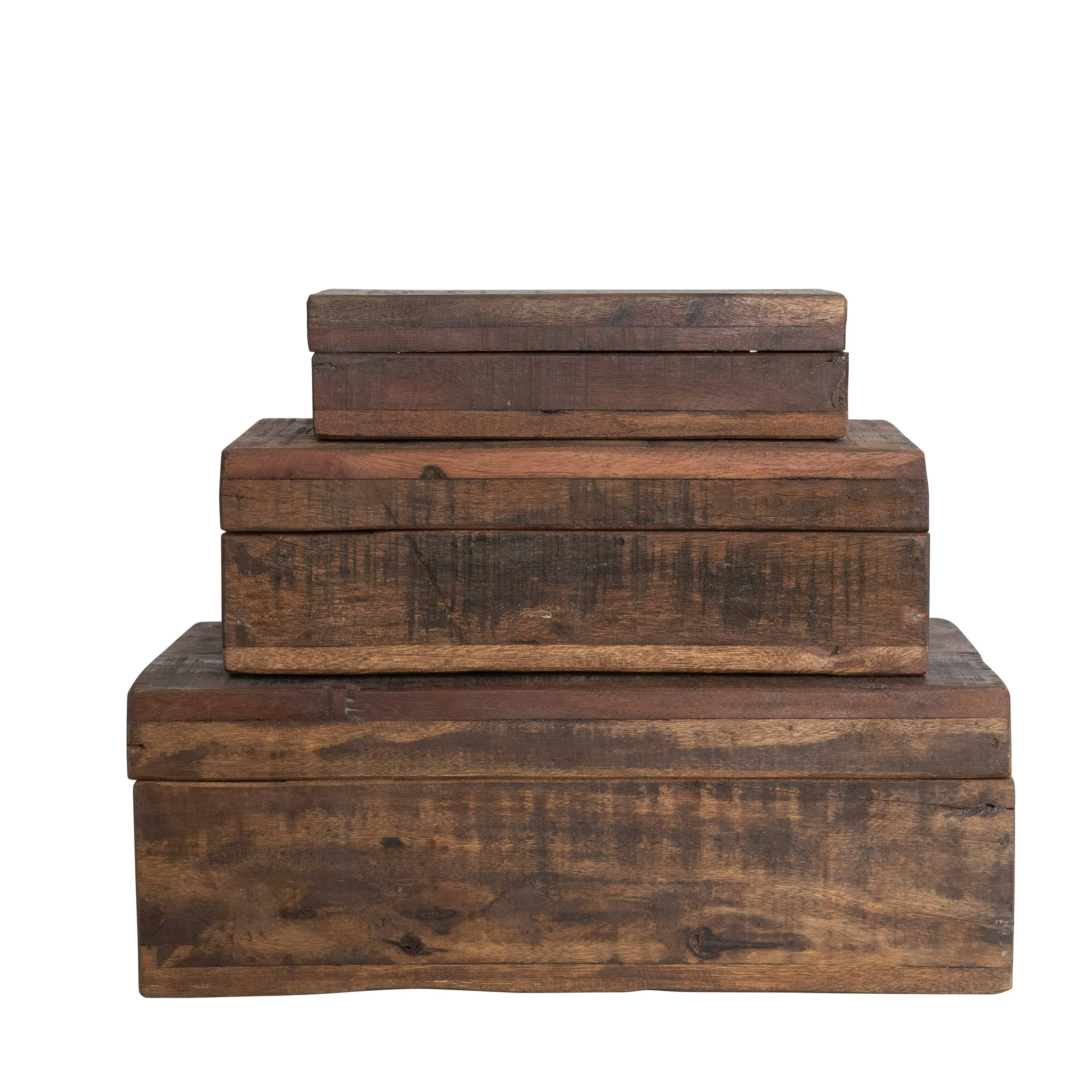 Reclaimed Vintage Wood Boxes, Set of 3 Sizes, Natural - Rustic - Decorative Boxes - by Olive Grove | Houzz